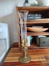 Gorgeous Vintage Ormolu Leaf Bud Vase Hollywood Regency Filigree Floral Goldtone