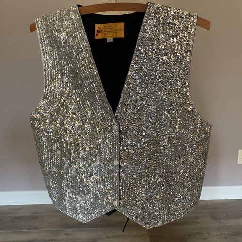 JC Brand Unisex Size S -001 USA Sequin Beaded Formal Vest Silver Black/RN: 90965 - Picture 2 of 15
