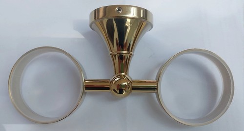 Golden Brass Wall Mount Bathroom Toothbrush Holder with 2 Frosted Glass Cups - Picture 2 of 3