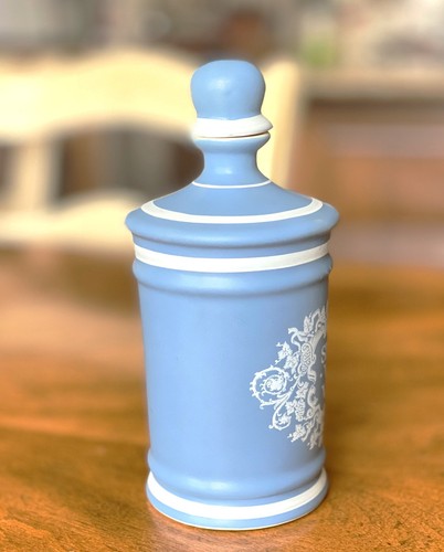 Vtg Paul Masson Apothecary Jar Spirit Vini Vitis Series 70 Blue Ceramic Decanter - Picture 10 of 11