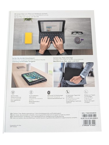 Logitech iPad 5th Gen Slim Folio with Wireless Keyboard SWISS QWERTZ - Black - Picture 2 of 4