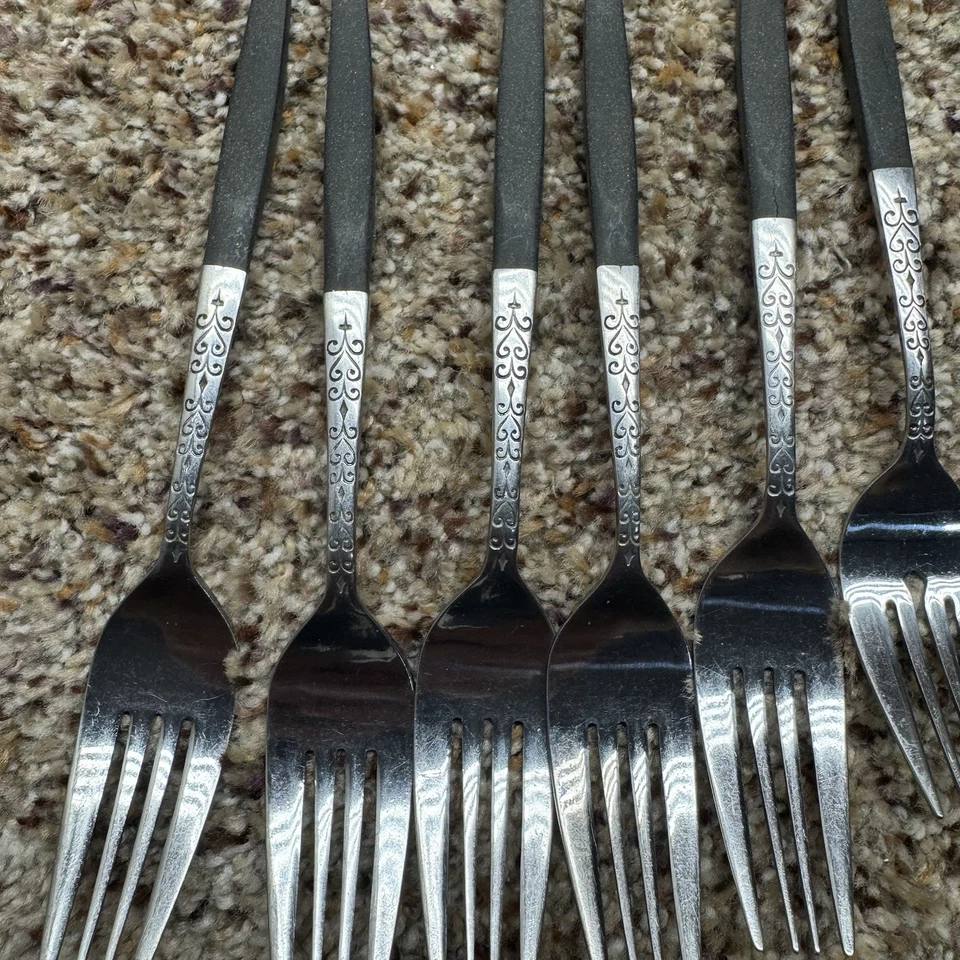 Lote de 16 cubiertos vintage de acero inoxidable con mango marrón Interpur Japón INR2 MCM Foto 2 de 4