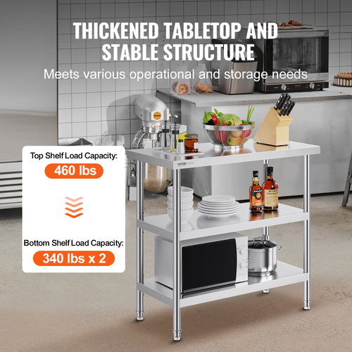 Succebuy Stainless Steel Food Prep Table Commercial Kitchen Worktable with 2 Adj - Picture 4 of 16
