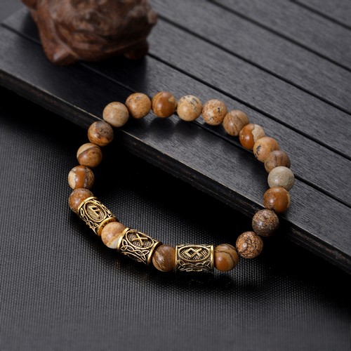 Retro Viking Nordic Amulet Runes Charms Bracelet Stone Bead Bangle For Men Women - Picture 50 of 70