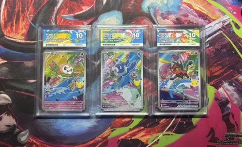 FIRST PARTNER ILLUSTRATION SET ACE 10, 3x ROWLET LITTEN POPPLIO POKEMON TCG