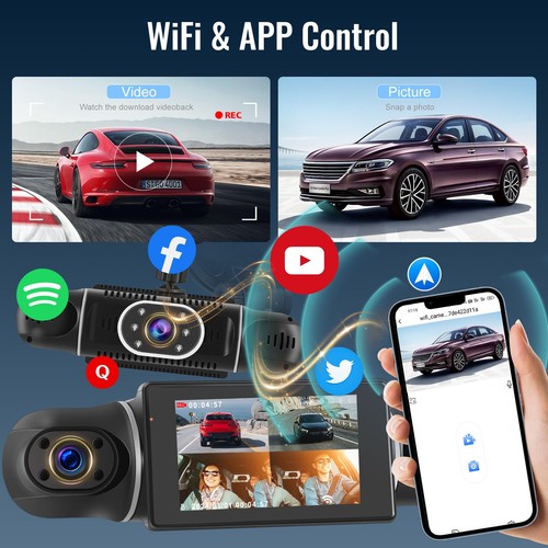 4 Channel Dash Cam 360° View, 3 inch IPS Screen 1080P Front and Rear Inside, ... - Picture 3 of 8