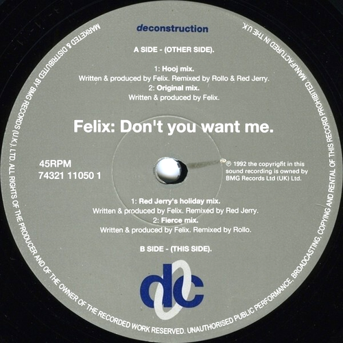 FELIX - DONT YOU WANT ME - 12" VINYL RECORD - 90S DANCE HOUSE TRANCE CLASSIC DJ - 第 1/8 張圖片