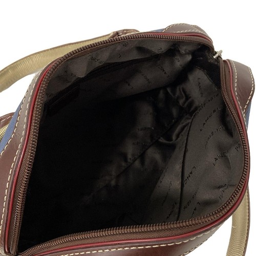 Auth LANCEL - Blue Beige Dark Brown Nylon Leather Handbag - Picture 6 of 6
