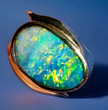 Earth mined Black Opal Deco Ring Designer Handmade 14k Solid Gold Statement 6.25