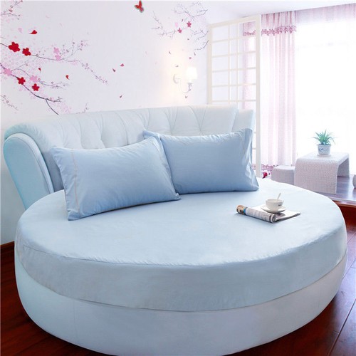 Solid Color Cotton Round Fitted Sheet Bed Cover pillowcase 200/220cm - Picture 59 of 87