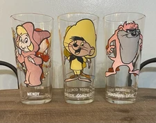 Three 1973 Pepsi Collector Series Cartoon Glasses. Wendy, Speedy Gonzales & Taz