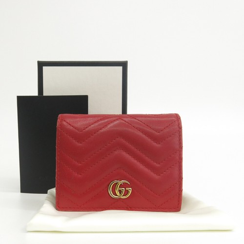 Gucci 466492 Red Matelassé Marmont Chevron Card & Business Card Mini Wallet - Picture 1 of 7