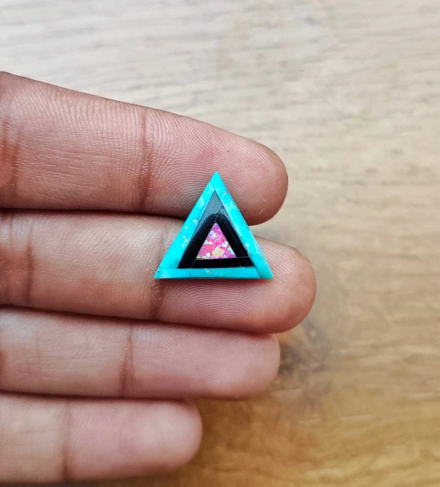 13mm Triangle Inlay Gemstone | Arizona Turquoise, Black Onyx & Ethiopian Opal - Image 4 of 4