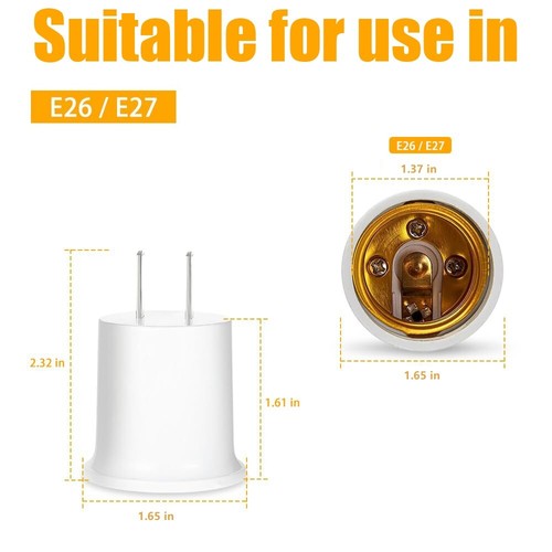 6Pcs Outlet to Socket Adapter Plug-in Light Convert Outlet to Light Bulb E27 E26 - Picture 3 of 11