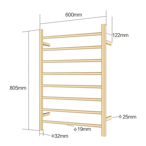ACA 8 Rungs Round Aluminium Electric Heated Towel Rack Rail Silver/Black/Gold - Picture 4 of 34