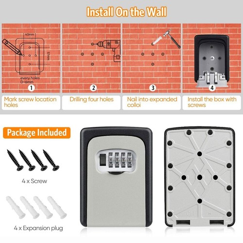 4 Digit Key Safe Lock Box Combination Wall Mount Security Storage Case Organizer - Picture 8 of 10