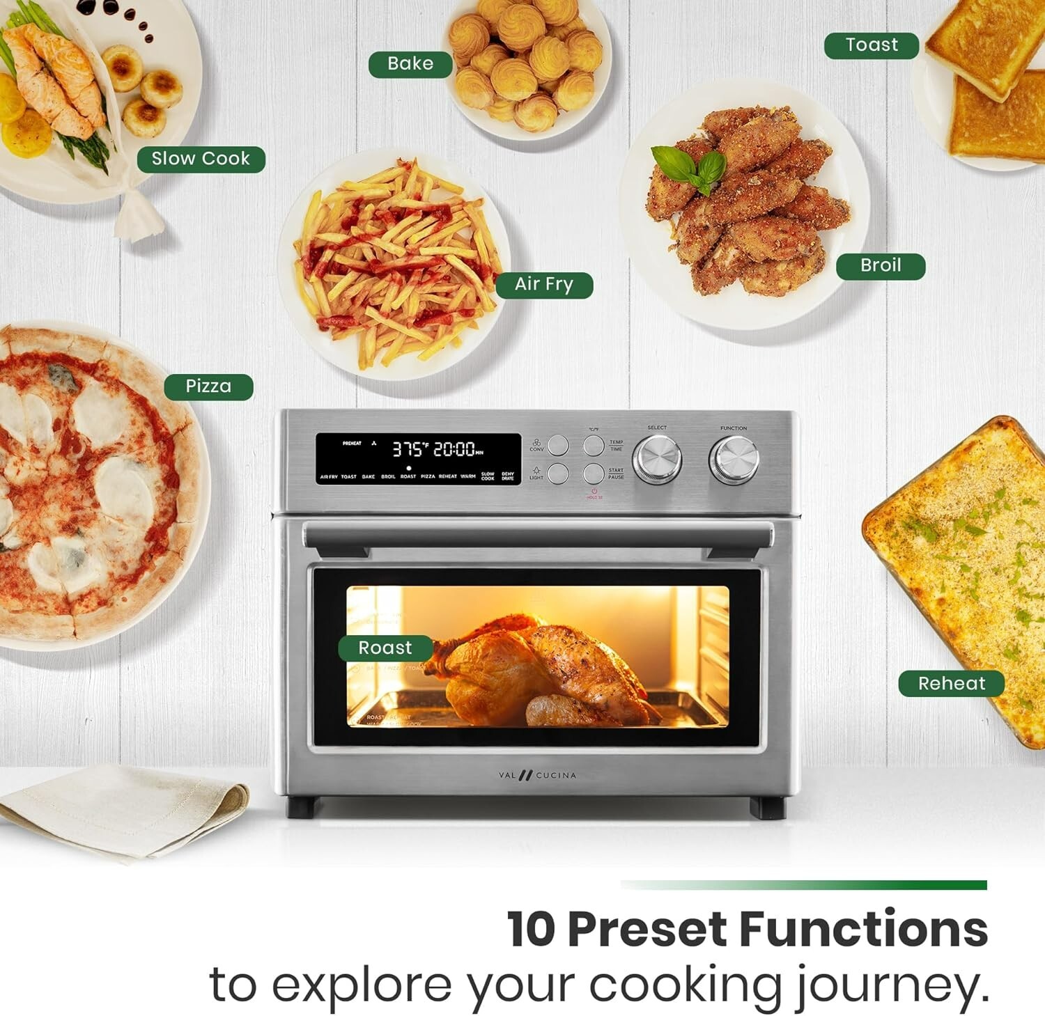 Extra Large 10-in-1 Air Fryer Convection Oven – 6-Slice Toast – Stainless Steel