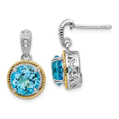 Blue Topaz Post Stud Earrings 12mm Gold-plated Sterling Silver Blue Topaz Post Stud Earrings 12mm Gold-plated Sterling Silver