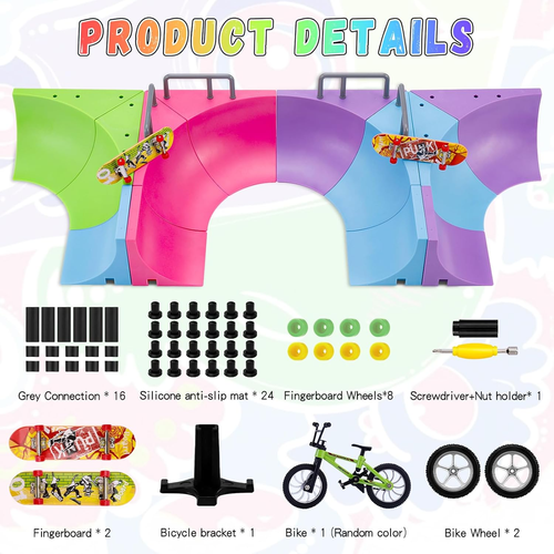 Fingerboard Skate Park Kit,12-In-1 Bigger Finger Skateboard Ramp Set with 2 Fing - Picture 2 of 12