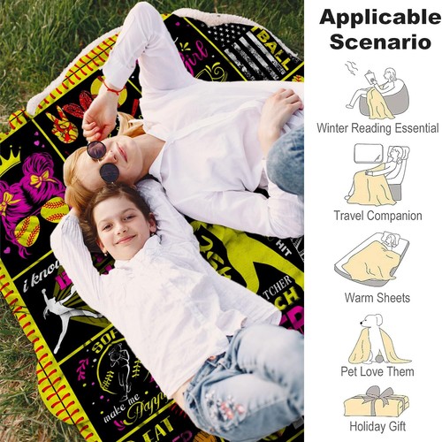 Softball Blanket Ultra Soft Warm Flannel Throw Blanket Softball Lover Softbal... - Picture 4 of 8