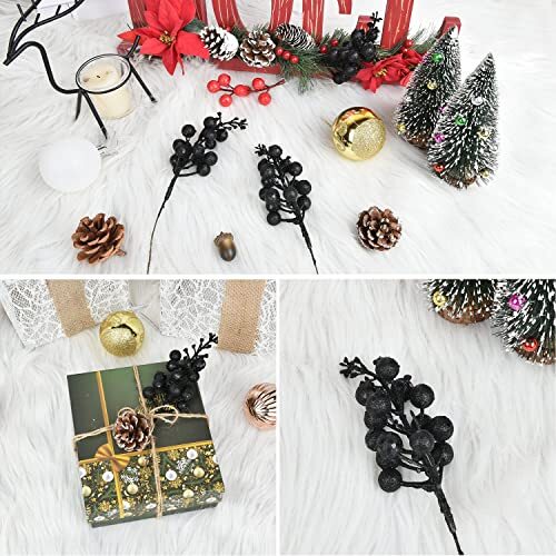16pcs Christmas Glitter Berry Stems, 7.8" Artificial Christmas Picks for Black - Bild 3 von 7