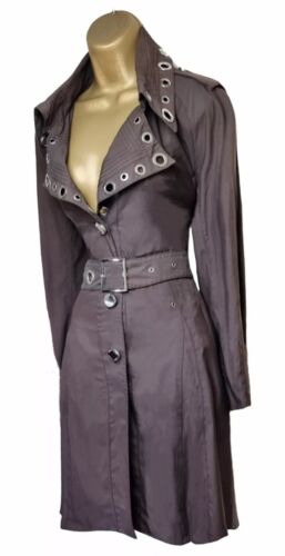 Karen Millen Vintage UK16 US12 Belted Eyelet Mac Trench Coat Logo Mocha ExCon - Picture 4 of 9