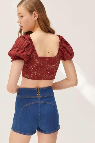 Urban Outfitters Lace Puff Sleeve Crop Top Large Milkmaid Festival Cottagecore - 第 12/12 張圖片