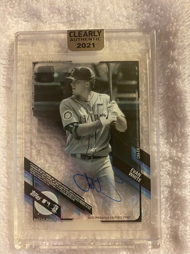 Evan White 2021 Topps claramente auténtico en tarjeta acetato automático Seattle Mariners radiocontrol - Imagen 2 de 2