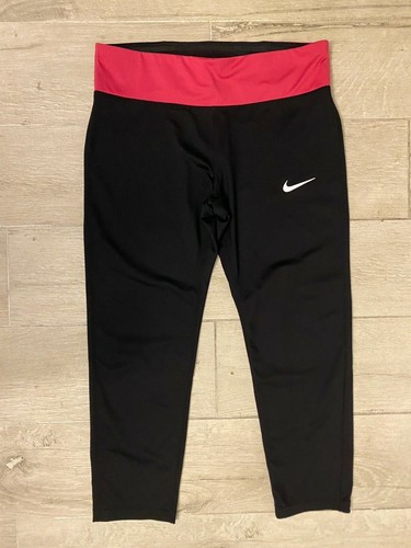 Nike Running Athletic Track Pants Yoga Workout LARGE Black & Pink Compression  - Picture 1 of 4