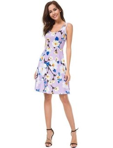 Women-Spaghetti-Strap-Floral-Printed-Sleeveless-Knee-Length-A-Line-Midi-Dress