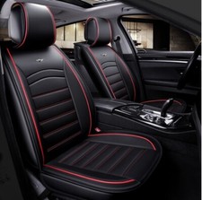 2 Vordere Sitzbezüge 1+1 Schwarz mit Roter Naht  Kunstleder Hochwertig Universal