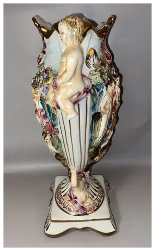 Capodimonte, Naples Double Handle Vase Urn, Cherubs Neoclassical, 14.5" H - Picture 10 of 16