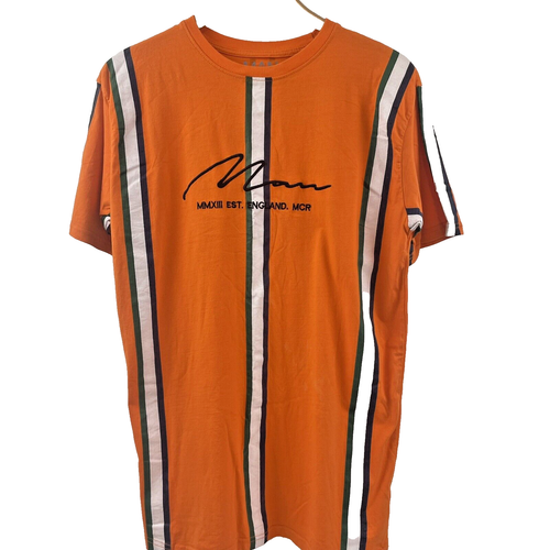 boohoo MAN Tee Shirt Men Size Small Orange Stripe Casual Skate Beach