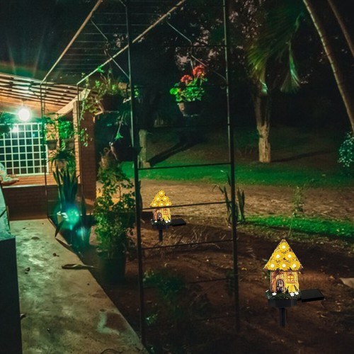 Solar Powered Mushroom House Night Light Resin Figurine for Patio Yard Decor - Picture 14 of 20