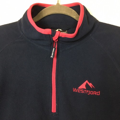 Westfjord Fleece Jacket Blue Quarter Zip Pink Trim Logo Walking Hiking 44 XL - Picture 3 of 16