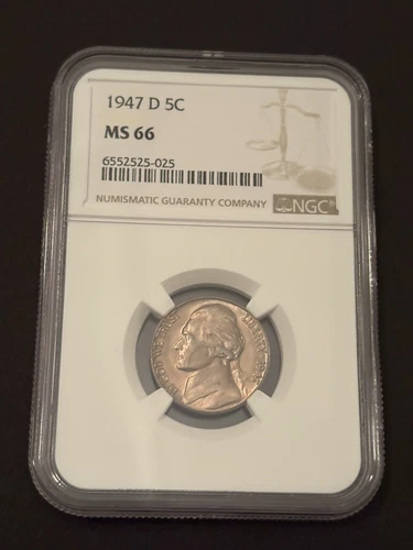 1947-D Jefferson nickel graded by NGC MS66