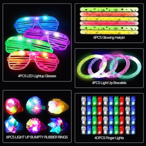 60 Pieces LED Light Up Toy Party Glow Pack Finger Lights Pump Rings LED Glasses - Picture 6 of 7