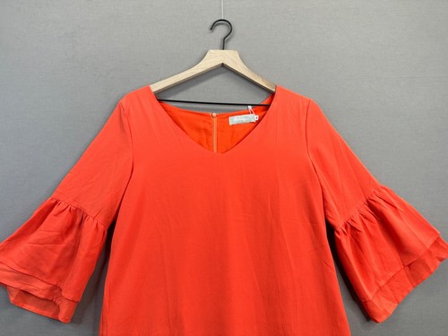 Belongsci Womens Orange Shift Dress Short Sleeve Scoop Neck NWT Size M " - Picture 3 of 13