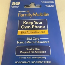 Walmart Family Mobile Sim Kit Works In Smart Phone Nano Fit Unlocked CDMA Friend