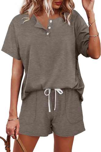 Two Piece Outfits for Women Lounge Sets Button down Top and Shorts Set Sweatsuit