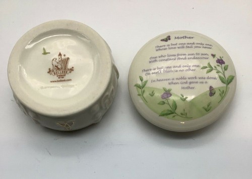 Belleek Trinket Box Mother Poem Fine China Celtic Knot Shamrock Design - Picture 5 of 5
