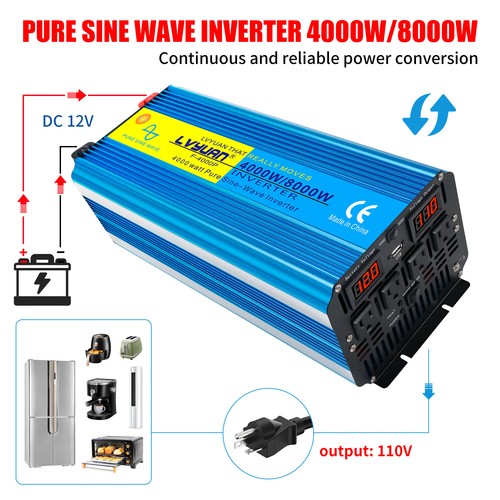Camión 4000W 8000W Onda Sinusoidal Pura Inversor de Potencia 12V a 110V Control Remoto USB - Imagen 3 de 10