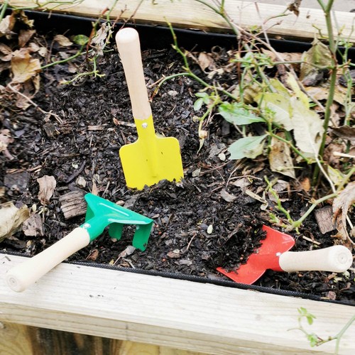 Kinder Garten Geräte SET 8 Teile Metall Holz Schaufel Besen Harke Rechen Spaten - Bild 3 von 18