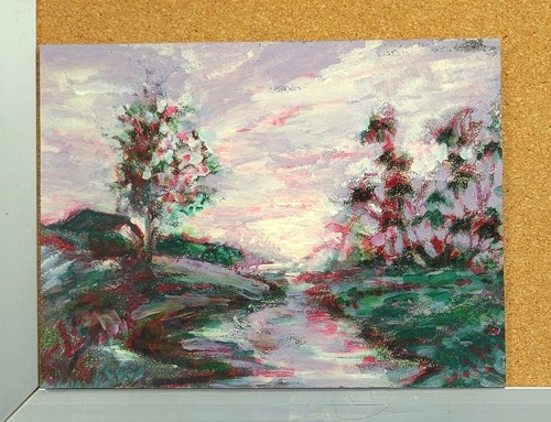 Painting Original Florida Palm Abstract landscape Stream Art Varnished Signed - Picture 4 of 7