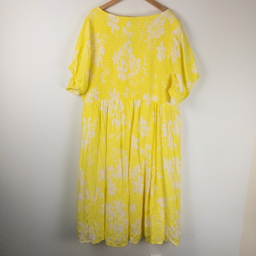 Torrid Dress Womens Size 5X Yellow Midi Swiss Dot Shirred Floral Emma Smocked - Picture 11 of 13