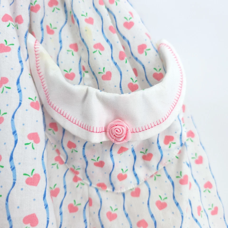 Vintage 4T? Handmade Cottagecore Pinafore Dress Pockets Lace Rosette Petticoat - Image 3 of 4