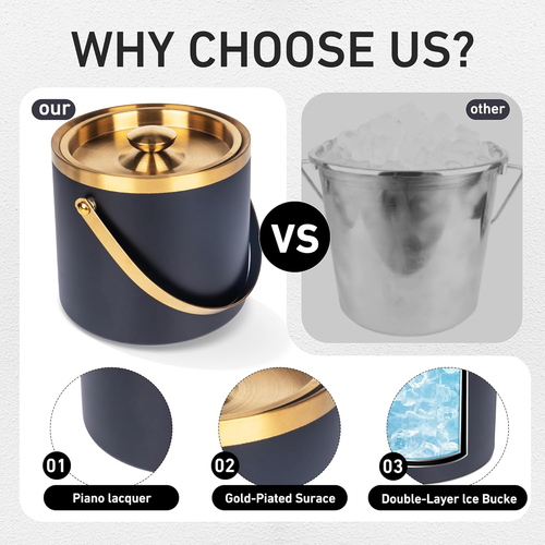 Cubo de hielo de acero inoxidable con aislamiento de doble pared de 3L con cuchara para bar de cócteles - Imagen 6 de 12