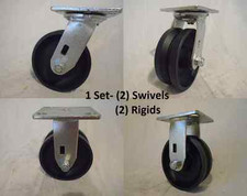 5" x 2" Swivel Caster V-Groove 7/8" Iron Steel Wheel (2) and (2) Rigid 900lbs ea
