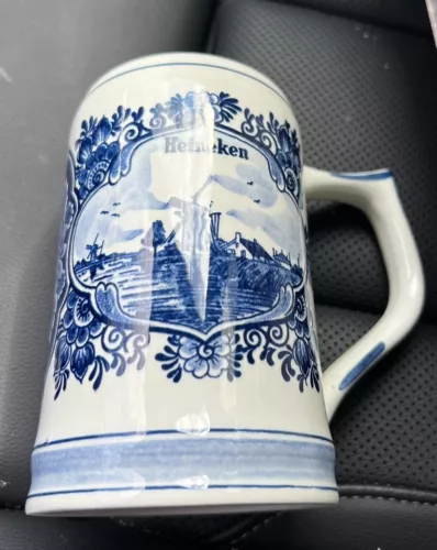 Vintage Heineken Hand Painted Sailboat Delft Blue Stein Beer Mug Holland Windmil