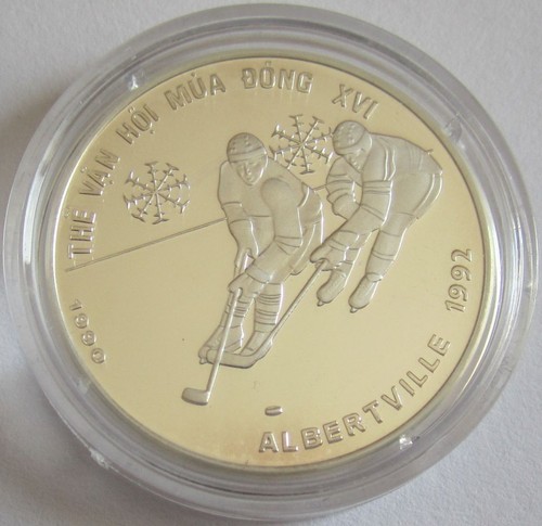 Vietnam 100 Dong 1990 Olympia Albertville Eishockey Silber - Bild 1 von 2